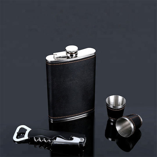 Stainless steel leather Flask Set Stainless Steel with Shot Glass 240ml