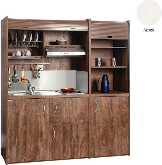 Silver KS190 KS190-FOU-LEUKO Kitchenette with Right Sink Bowl 190x65x209cm White with Small Refrigerator