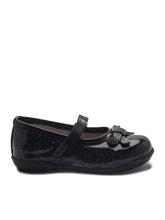 Kids Patent Leather Ballerinas with Hoop & Loop Closure Black