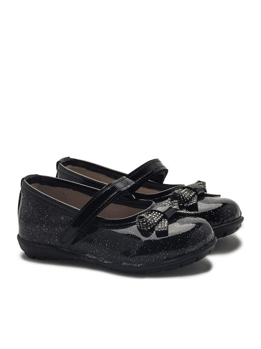 Kids Patent Leather Ballerinas with Hoop & Loop Closure Black