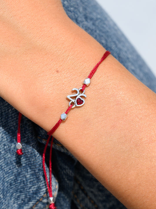 Handmade Kids Bracelet Talisman 2026 Red Heart Silver Plated Zamac