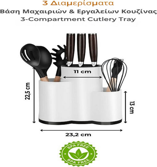 Femmit Tabletop Kitchen Organizer Stand with 3 Compartments BPA Free White