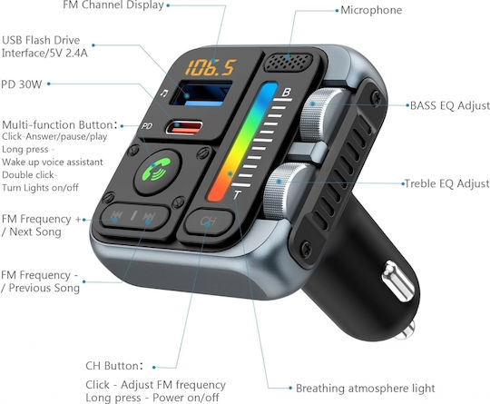 Pyramid FM предавател за кола с Bluetooth / USB