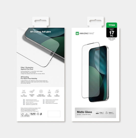 AmazingThing Matte Tempered Glass (iPhone 17 / 17 Pro / 16 Pro)