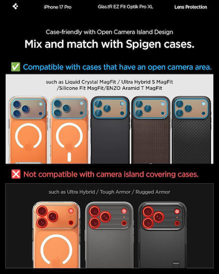 Spigen Glas.tr Optik Pro Camera Protection Tempered Glass Orange for the iPhone 17 Pro