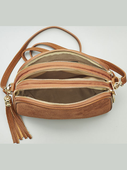 Leder Damen Schulter Crossbody Tasche Suede Camel
