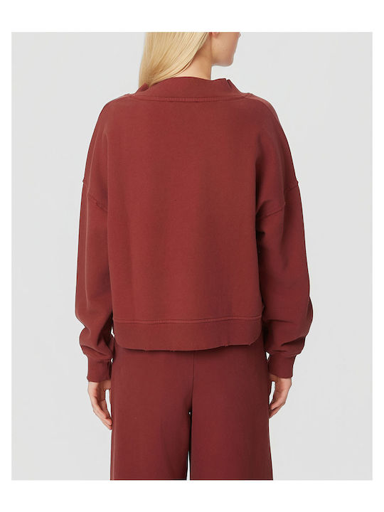 Bluza Damă Crop Pulover Din Bumbac Cu Decolteu În V Burgundy
