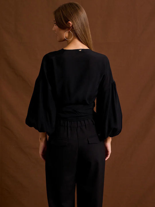Lexie Дамски Crop Топ Дълъг Ръкав Черен