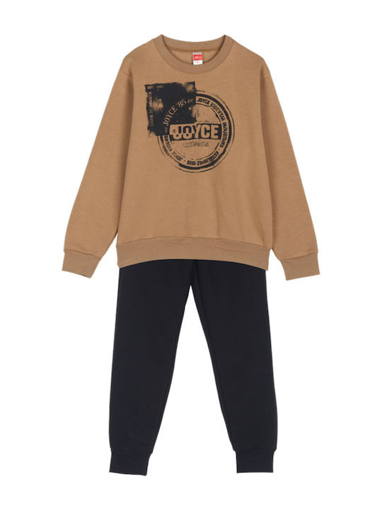 Kids Sweatpants Set Brown-Black 2pcs Grunge Stamp