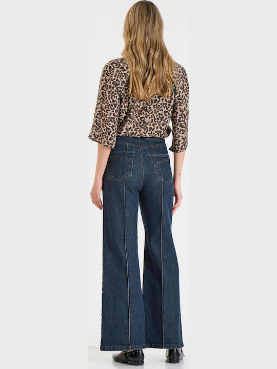 High Waist Women's Jean Trousers Flared Blue