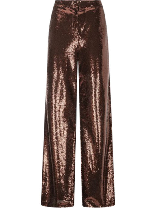 Women's Fabric Trousers Moro Brown with Sequins