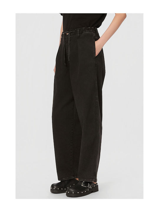 Women's Fabric Trousers with Elastic Loose Fit Black