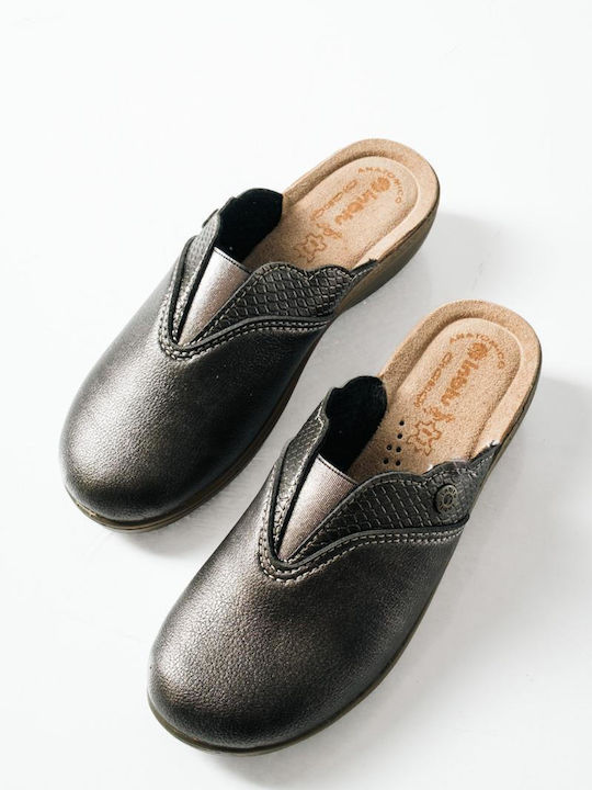 Anatomical Leather Women's Slippers Gray
