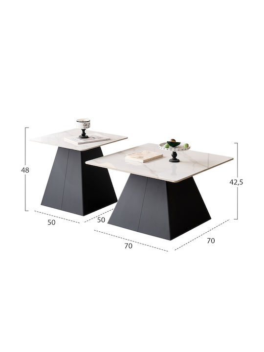 Square Central Coffee Table Sintered Glass Black 2 Pieces W70xL70xH42cm