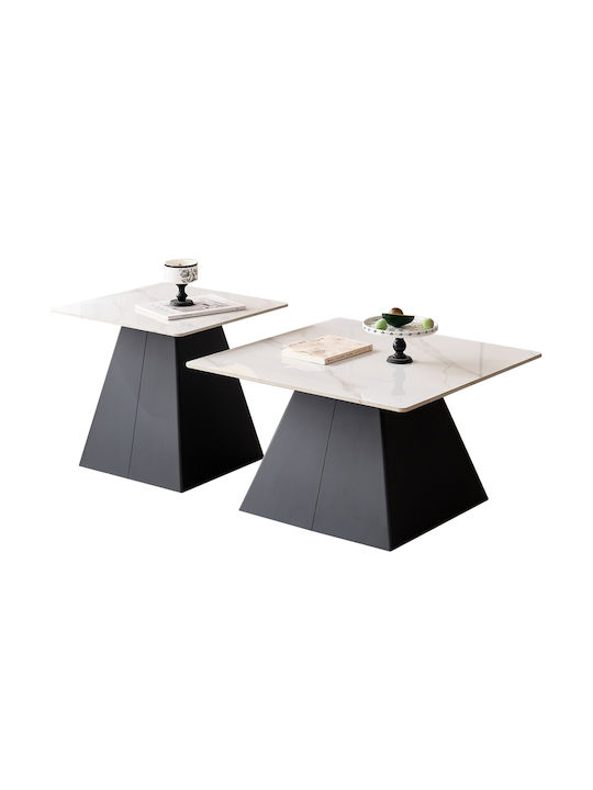 Square Central Coffee Table Sintered Glass Black 2 Pieces W70xL70xH42cm