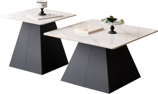 Square Central Coffee Table Sintered Glass Black 2 Pieces W70xL70xH42cm