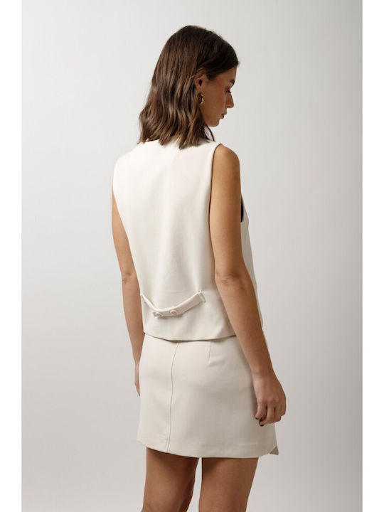 Short Women's Vest with Buttons Cream
