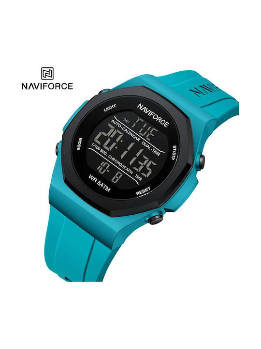 Naviforce Ceas Digital De Bărbați 49mm Cu Baterie și Curea Din Cauciuc Turcoaz