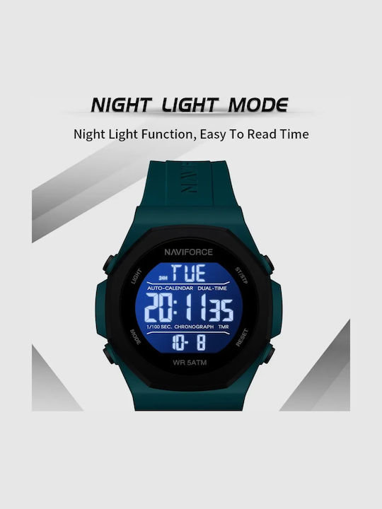 Naviforce Ceas Digital De Bărbați 49mm Cu Baterie și Curea Din Cauciuc Turcoaz