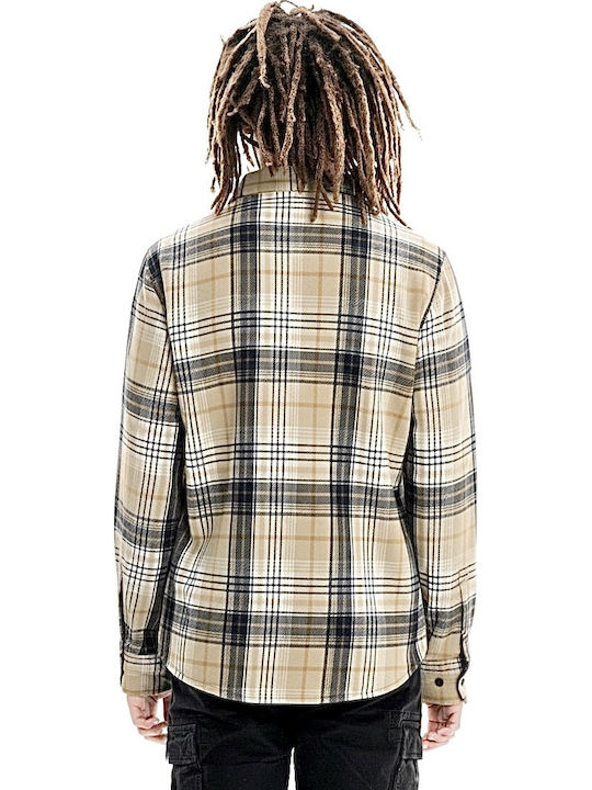 Long-sleeved Flannel Shirt Checked Beige