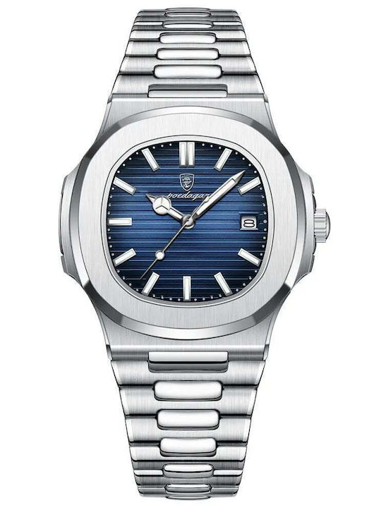 Poedagar Men's Watch 43mm Battery with Silver Metal Bracelet