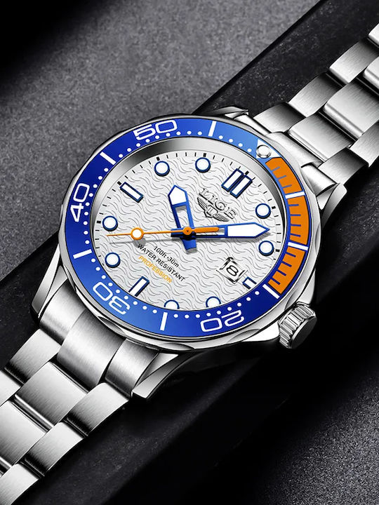 Herrenuhr 41 mm mit Batterie, Silberfarben