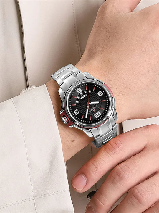 Naviforce Ceas Bărbați 20mm Cronograf Cu Baterie Cu Brățară Din Oțel Argintiu/Negru