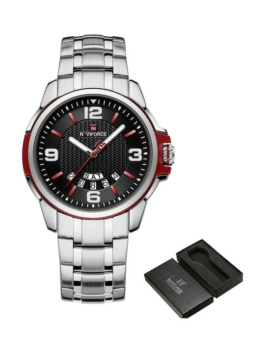 Naviforce Ceas Bărbați 20mm Cronograf Cu Baterie Cu Brățară Din Oțel Argintiu/Negru
