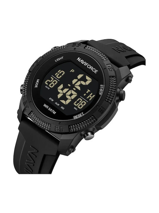 Naviforce Ceas Digital Pentru Bărbați 20mm Cronograf Cu Baterie Cu Curea Din Cauciuc Neagră