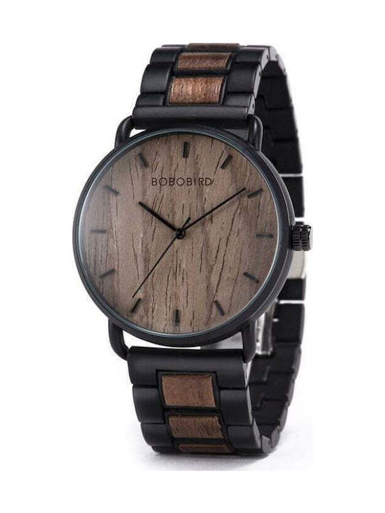 Bobo Bird Men's Watch Battery with Black Wooden Bracelet