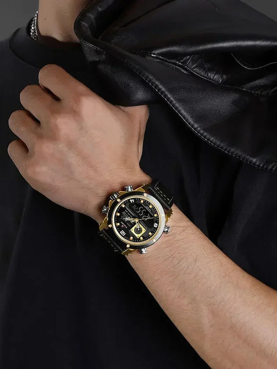 Naviforce Ceas Bărbați 16.5mm Cronograf Baterie cu Curea Din Piele Neagră
