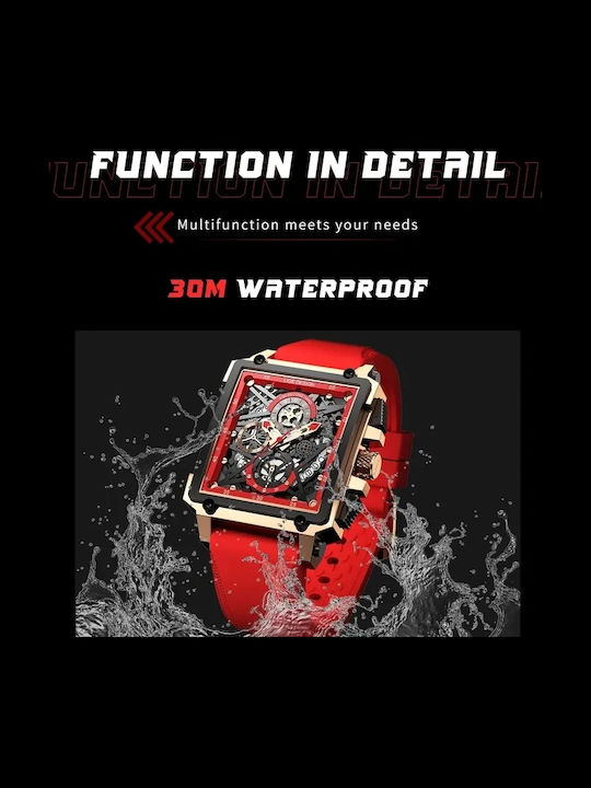 Lige Men's Watch 40mm Battery with Red Rubber Strap