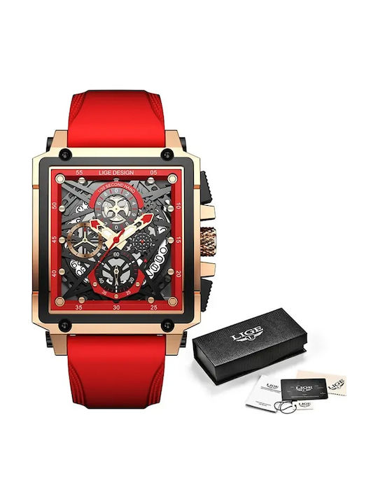 Lige Men's Watch 40mm Battery with Red Rubber Strap