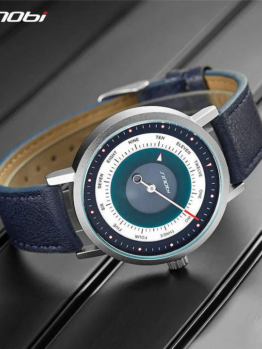 Sinobi Herrenuhr 20mm Batterie mit Blau Lederarmband
