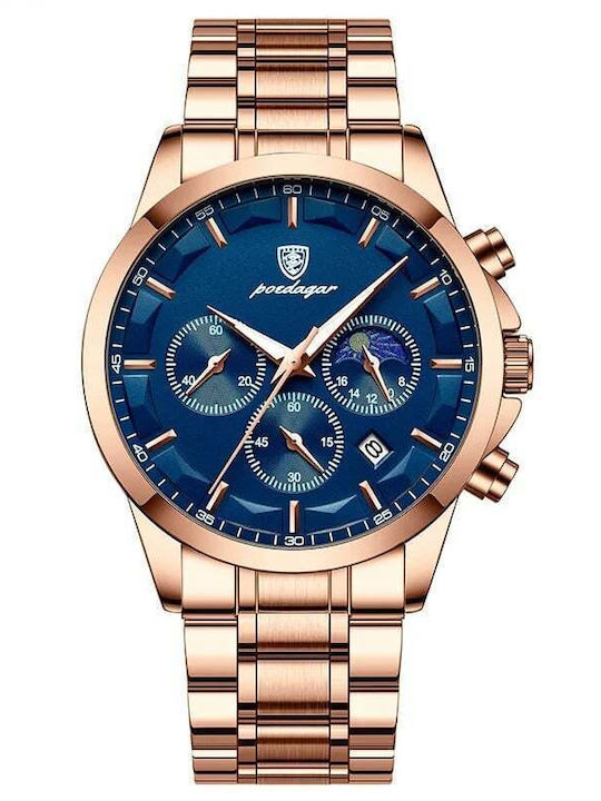 Ceas Bărbați 42mm Cronograf Baterie Cu Brățară Din Metal Rose Gold