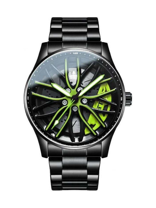 Olevs Men's Watch 20mm Battery with Black Metal Bracelet
