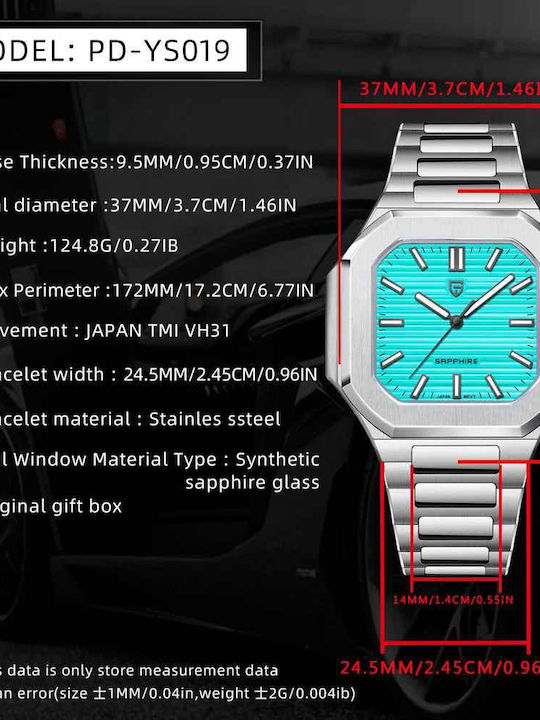 Pagani Design Ceas Bărbați 37mm Baterie Cu Brățară Din Metal Argintie