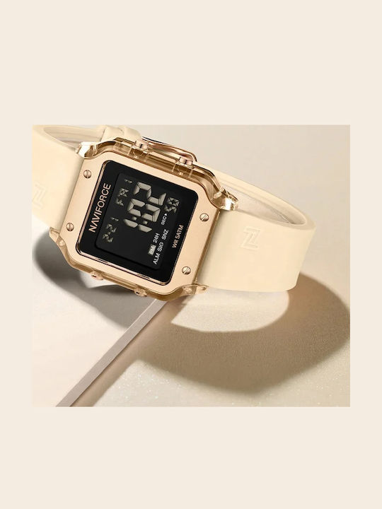Naviforce Ceas Digital De Bărbați 34mm Cu Baterie Și Curea Din Cauciuc Albă