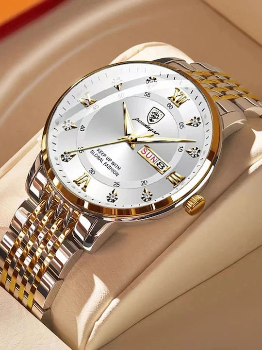Poedagar Ceas Barbati 41mm Cu Baterie Si Brățară Din Metal Argintie