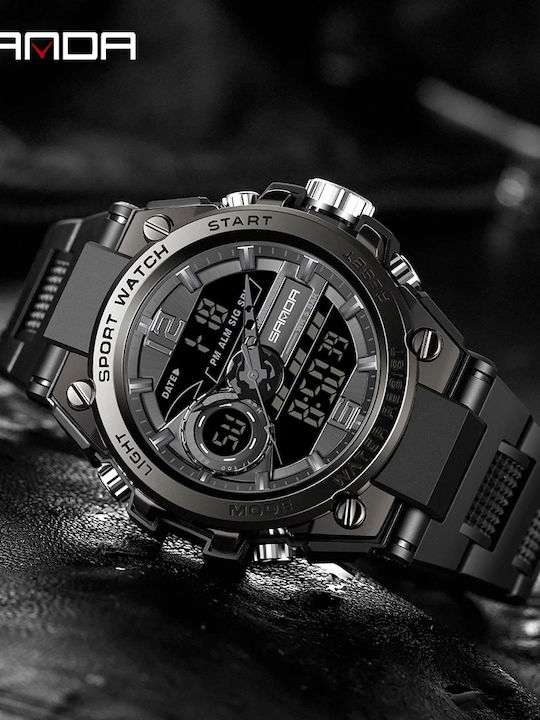 Sanda Digital Men's Watch 53mm Chronograph Battery with Black Rubber Strap Sanda Digital Men's Watch 53mm Chronograph Battery with Black Rubber Strap