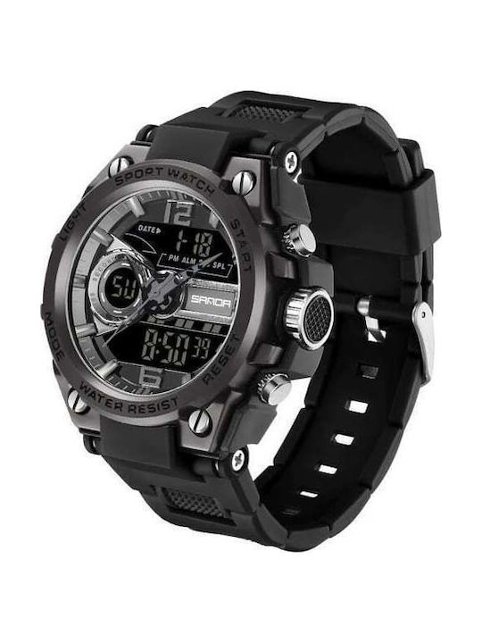 Sanda Digital Men's Watch 53mm Chronograph Battery with Black Rubber Strap