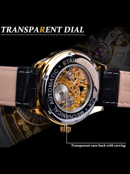 Forsining Herrenuhr 20mm Automatisch mit Schwarz Lederarmband