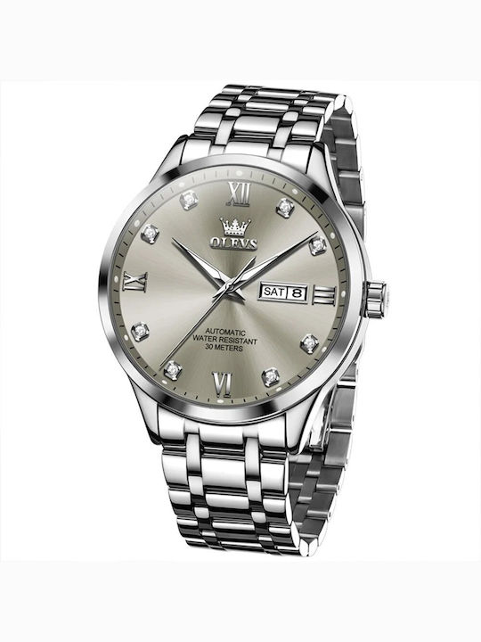 Olevs Men's Watch 42mm Automatic with Silver Metal Bracelet