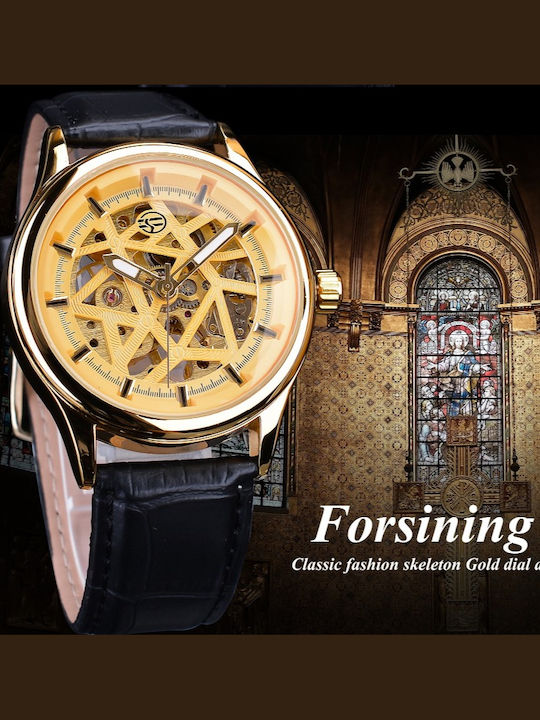Forsining Herrenuhr 20mm Automatisch mit Schwarz Lederarmband