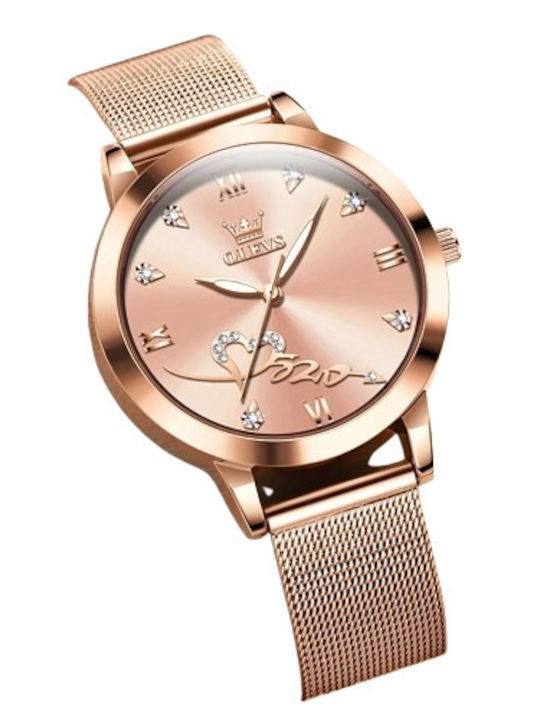 Olevs Ceas de Damă cu Rose Gold Brățară Metalică