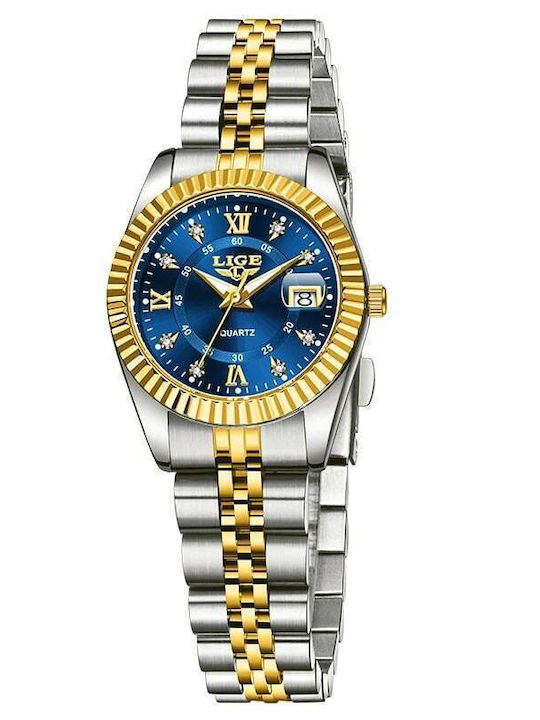 Lige Damen Uhr Automatisch mit Gold Metallarmband