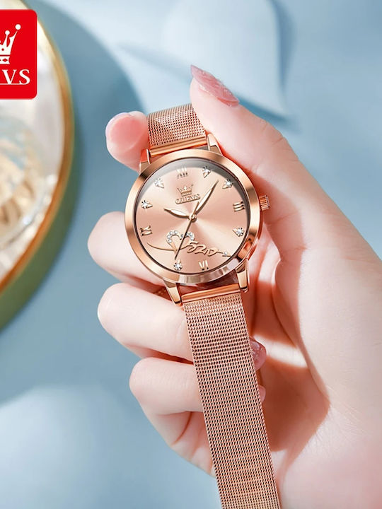 Olevs Ceas de Damă cu Rose Gold Brățară Metalică