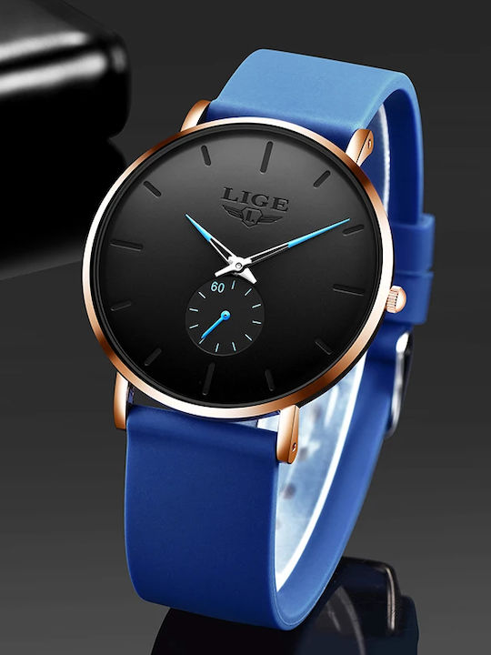 Lige Women's Watch with Blue Rubber Strap