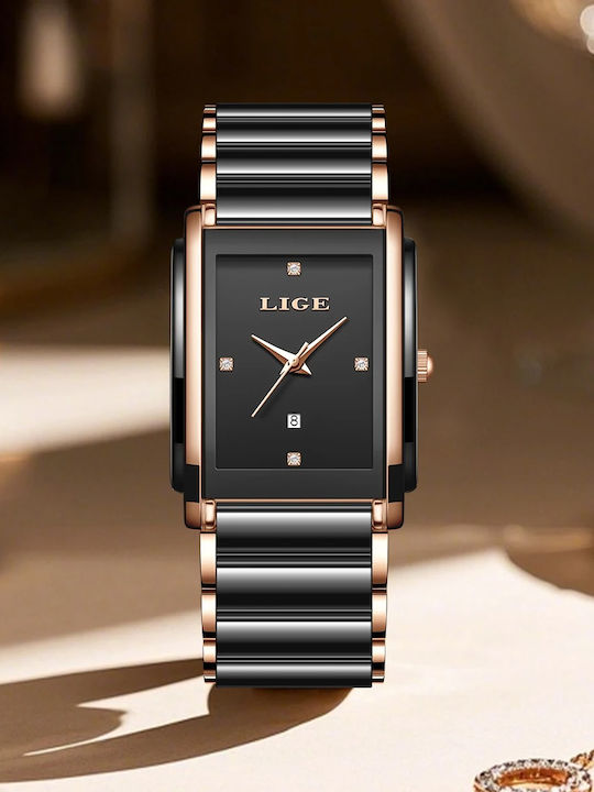 Lige Ceas de Damă Automat cu Rose Gold Brățară Metalică