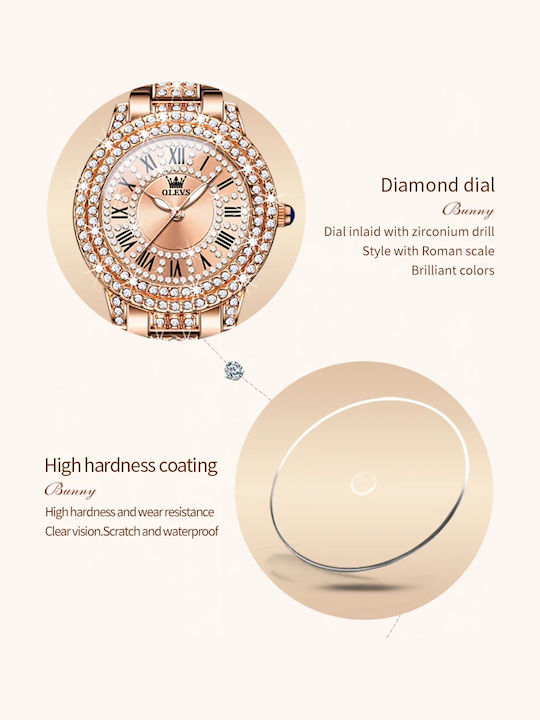 Olevs Damen Uhr mit Rose Gold Keramikarmband